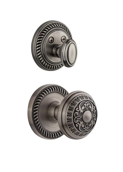 Grandeur Newport Handleset with Windsor Knob - (Interior Half Only, with Deadbolt)