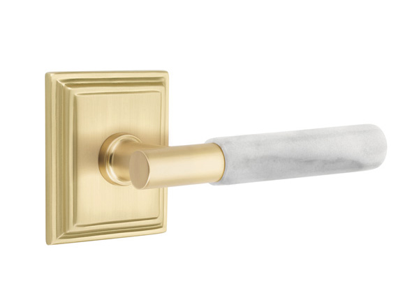 Emtek White Marble T-Bar Style Door Lever with Wilshire Rosette