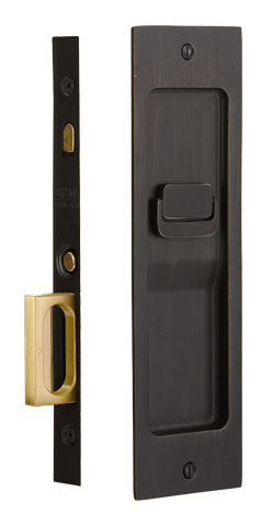 Emtek Sandcast Bronze Rustic Modern Rectangular Pocket Door Mortise Hardware