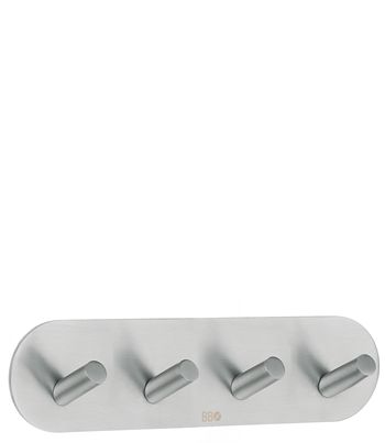 Beslagsboden Design Self-Adhesive Rounded Base Quadruple Hook - Brushed Stainless Steel