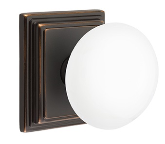 Emtek Ice White Knob with Wilshire Rosette
