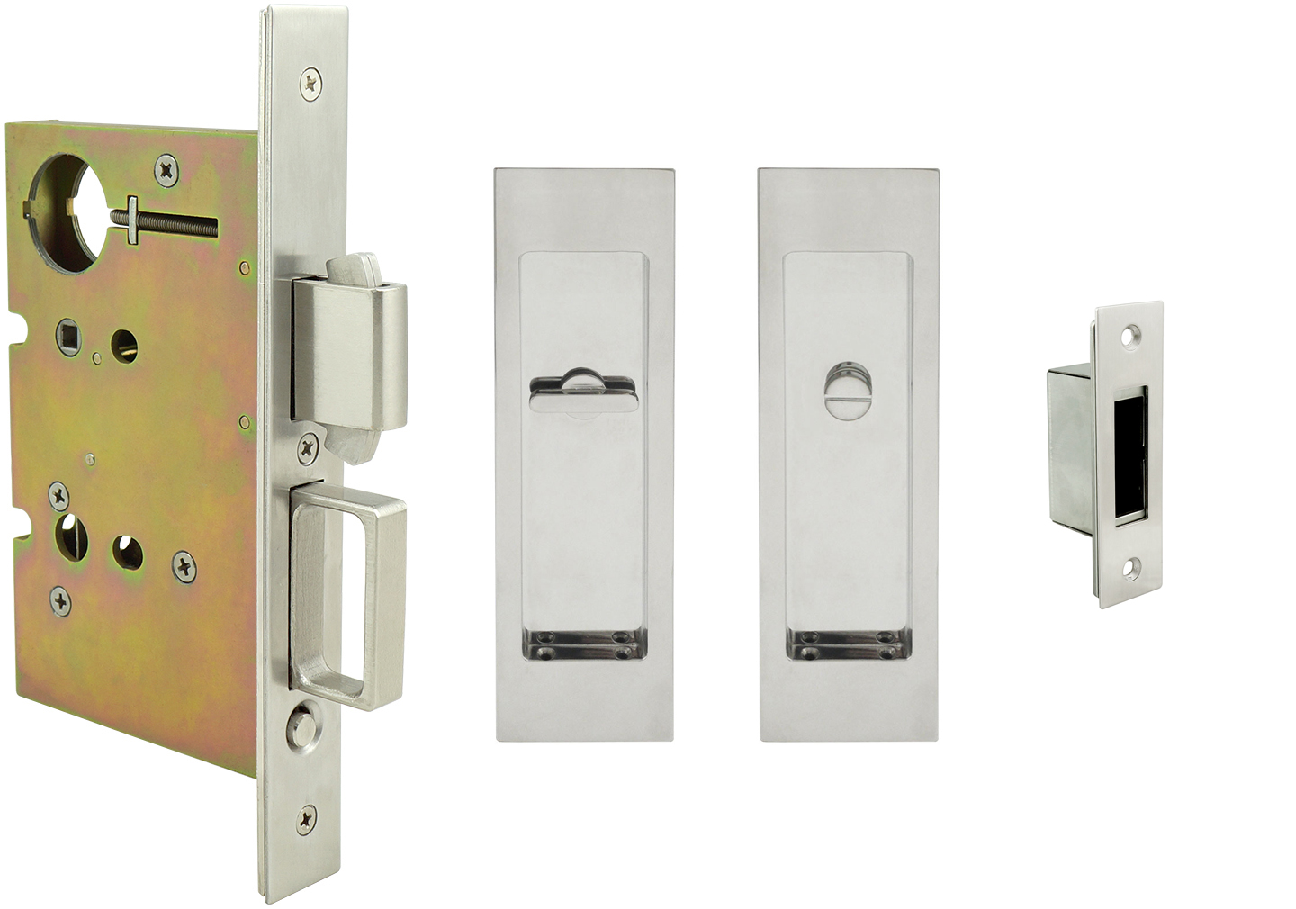 Inox PD8440 Mortise Pocket Door Privacy Lockset, FH27 Linear Flush Pull