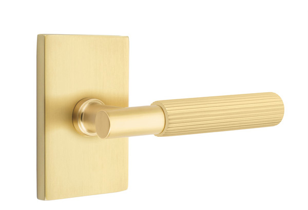 Emtek Straight Knurled T-Bar Style Door Lever with Modern Rectangular Rosette