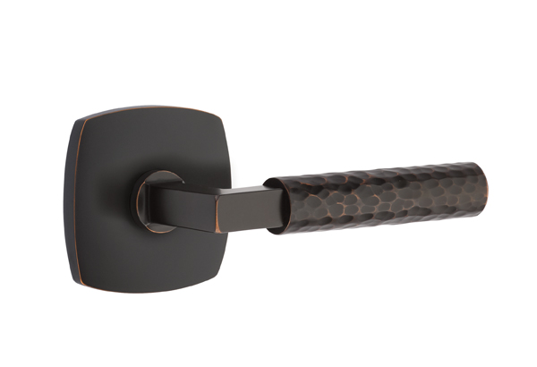 Emtek Hammered Square Style Door Lever with Urban Modern Rosette