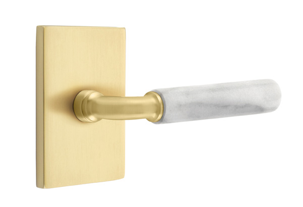 Emtek White Marble R-Bar Style Door Lever with Modern Rectangular Rosette