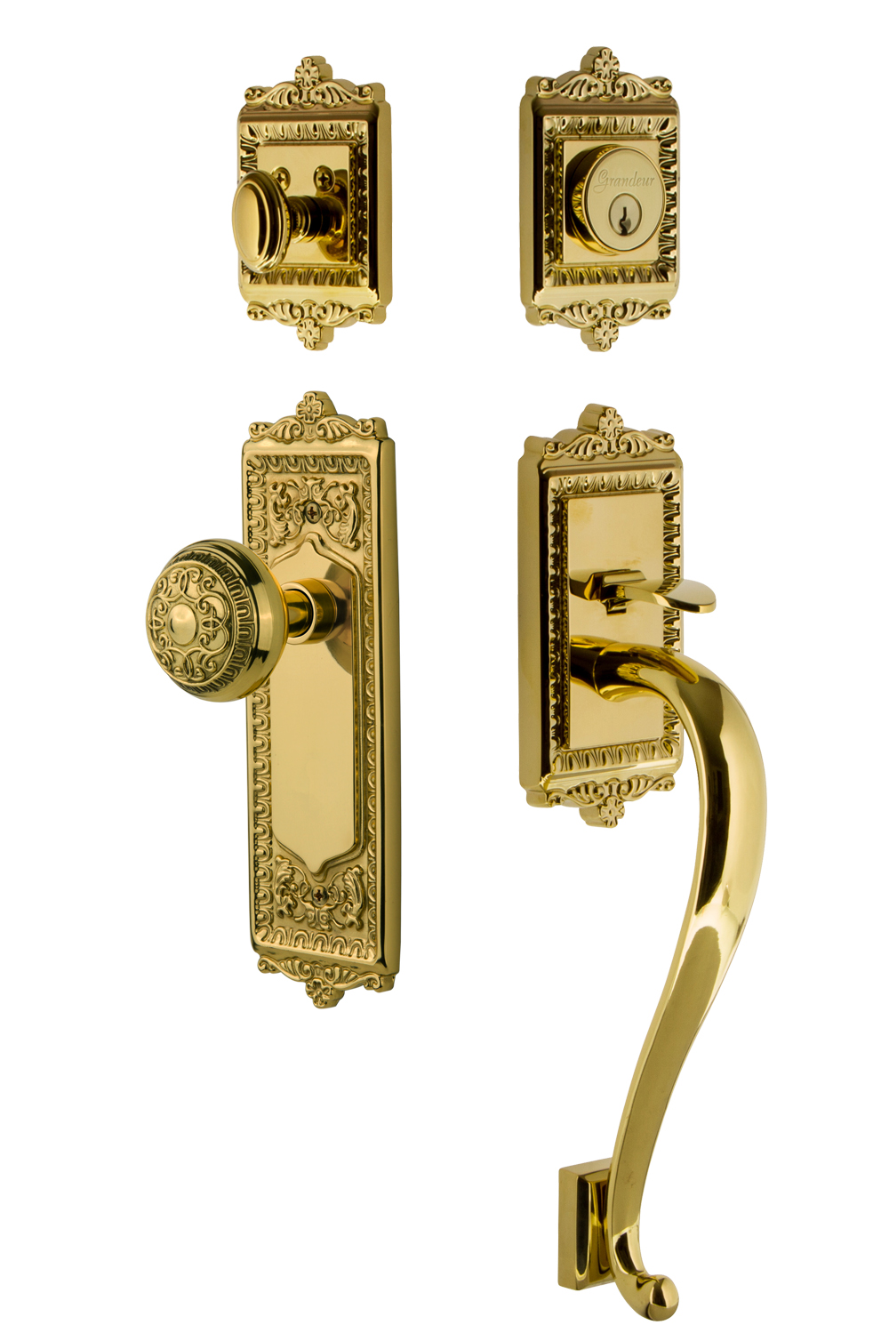 Grandeur Windsor Handleset with S Grip and Windsor Interior Plates