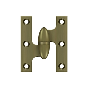 Deltana 2 1/2 Inch x 2 Inch Left Hand, Olive Knuckle Hinge, Antique Brass