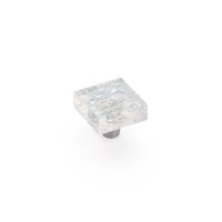 Schaub Ice 1 1/2 inch Square Knob in Clear Pearl with Stainless Steel Stem