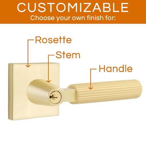 Emtek Select - Customizable Straight Knurled L-Square Keyed Entrance Lever with Square Rosette