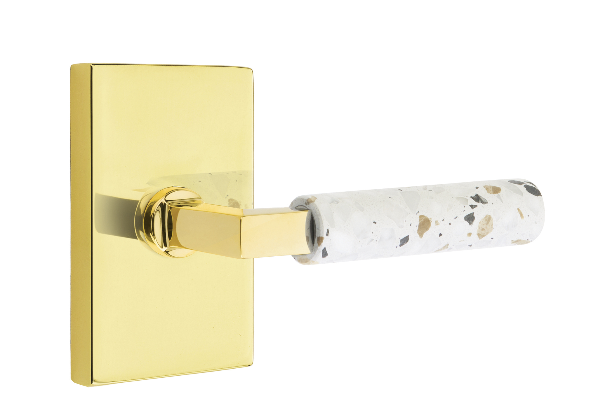 Emtek Terrazzo L-Square Style Door Lever with Modern Rectangular Rosette