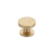 Schaub Northport 1 3/8 inch Diameter Round Knob X Indent in Signature Satin Brass