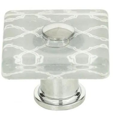 Atlas Homewares Quatrefoil Glass Square Knob 1 1/2 Inch Polished Chrome