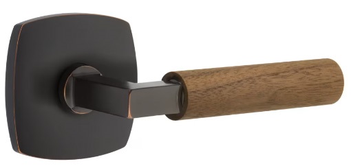 Emtek Walnut Grip L-Square Style Door Lever with Urban Modern Rosette
