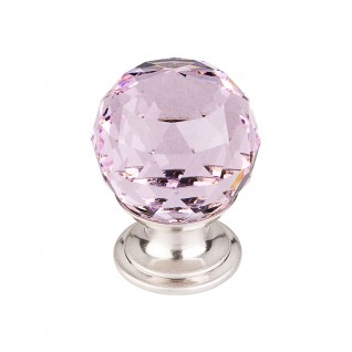 Top Knobs TK117BSN Pink Crystal Knob 1 1/8 Inch Brushed Satin Nickel
