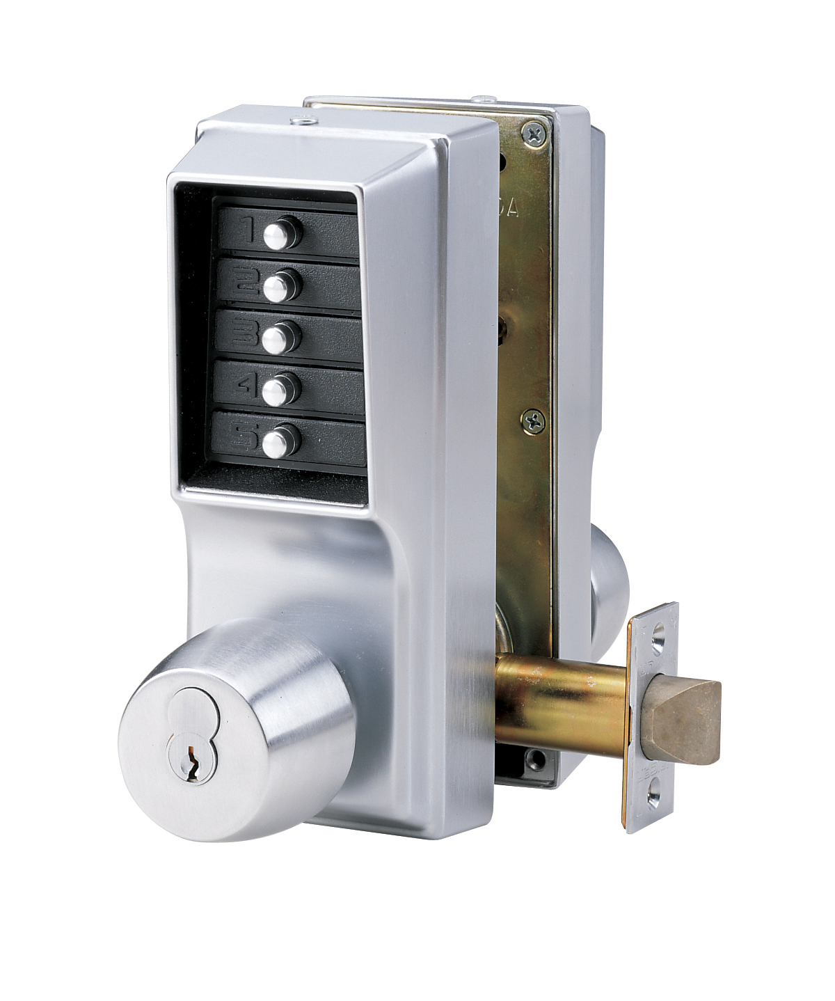 Kaba Simplex EE1021SEE102126D Back to Back Mechanical Pushbutton Lock Cylindrical with Knob and Double Key Override Entry Egress with 2-3/4 Inch Backset and Schlage Prep Satin Chrome Finish
