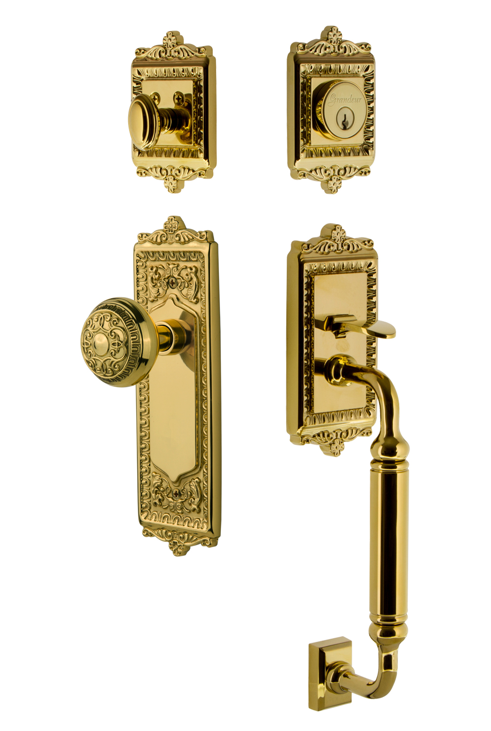 Grandeur Windsor Handleset with C Grip and Windsor Interior Plates