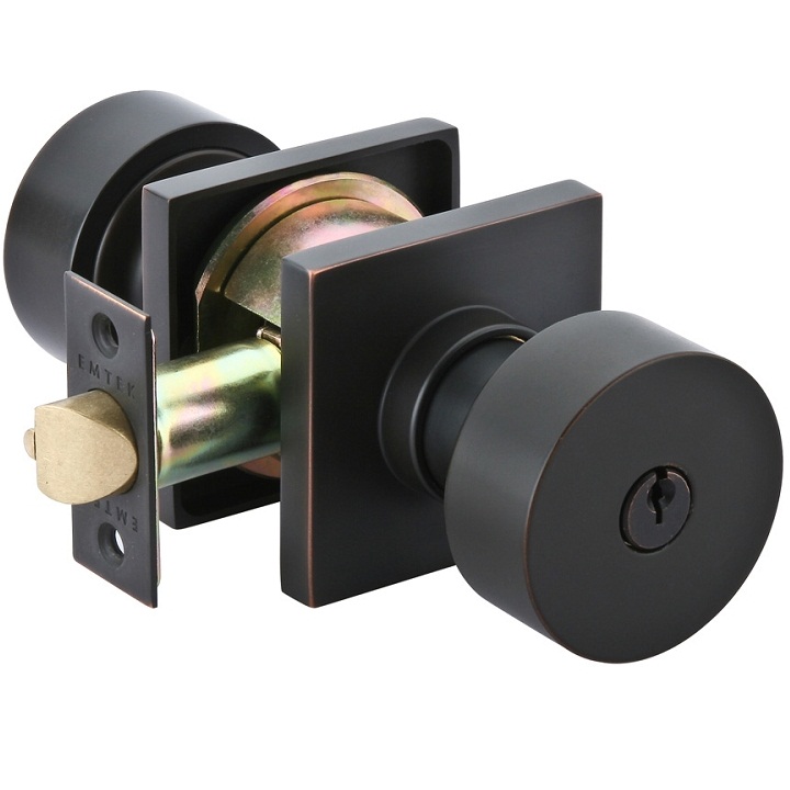 Emtek Round Keyed Entrance Knob Square Rosette