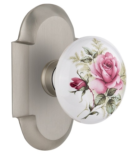 Nostalgic Warehouse Cottage Plate with White Rose Porcelain Door Knob
