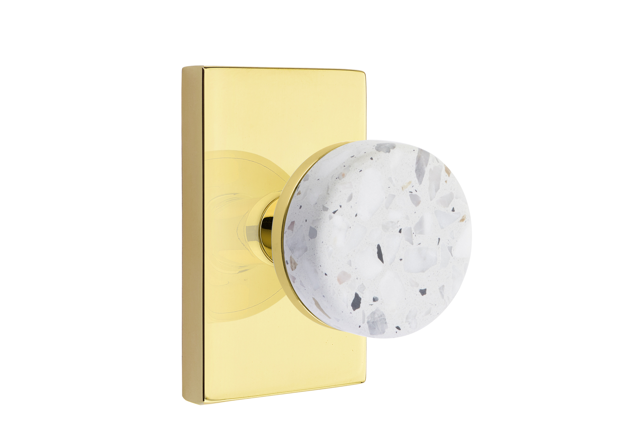 Emtek Conical Light Terrazzo Knob with Modern Rectangular Rosette