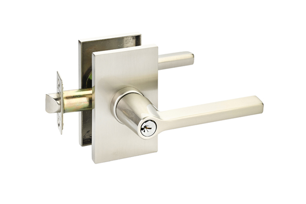 Emtek Helios Keyed Modern Lever with Modern Rectangular Rosette