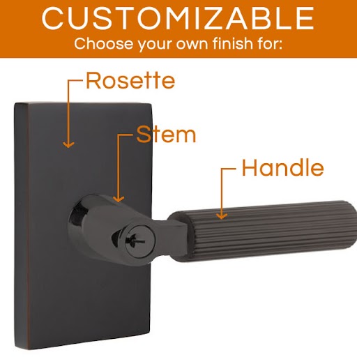 Emtek Select - Customizable Straight Knurled L-Square Keyed Entrance Lever with Modern Rectangular Rosette
