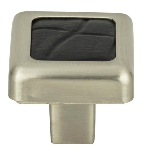 Atlas Homewares Paradigm Square Knob 1 1/4 Inch BN & Black Croc Leather