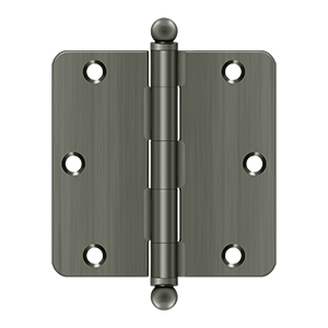 Deltana 3 1/2 Inch x 3 1/2 Inch x 5/8 Inch Ball Tip Hinge, Antique Nickel