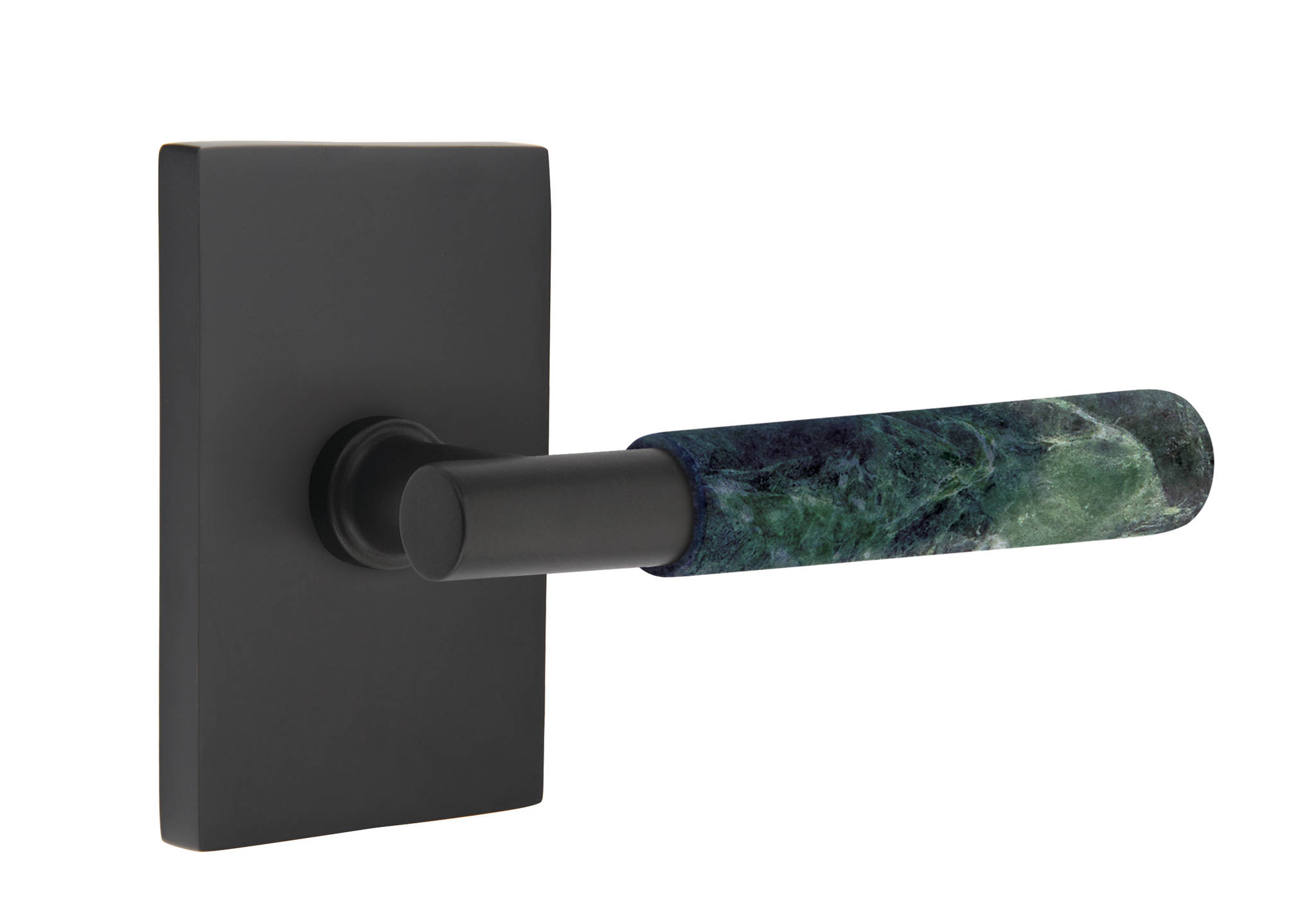 Emtek Green Marble T-Bar Style Door Lever with Modern Rectangular Rosette