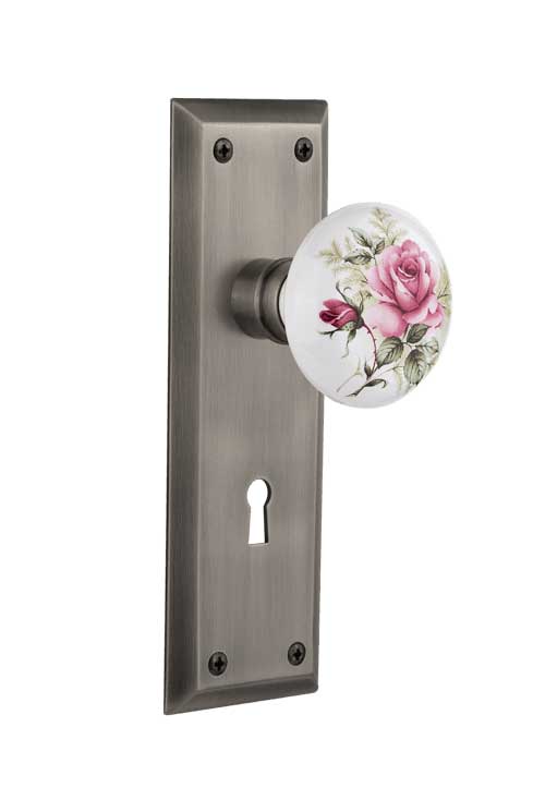 Nostalgic Warehouse New York Plate with White/Rose Porcelain Knob