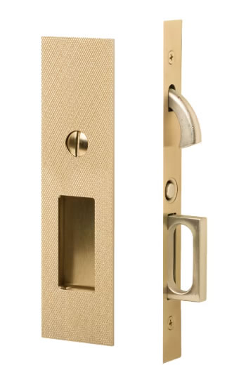 Emtek Narrow Knurled Modern Rectangular Pocket Door Mortise Hardware