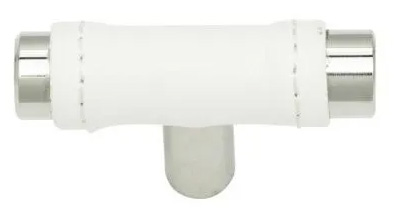 Atlas Homewares Zanzibar White Leather Knob 1 7/8 Inch Polished Chrome