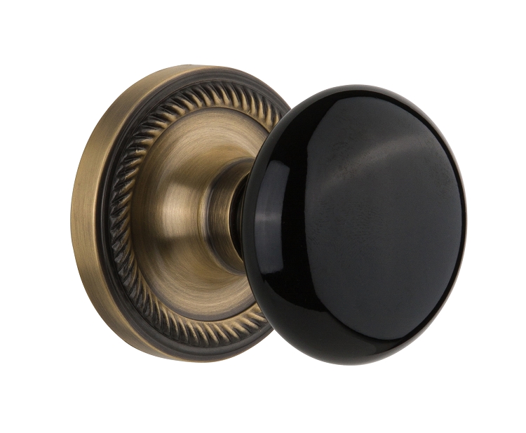 Nostalgic Warehouse Rope Rosette with Black Porcelain Knob - Mortise Lock