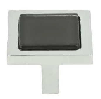 Atlas Homewares Spa Black Square Knob 1 3/8 Inch Polished Chrome