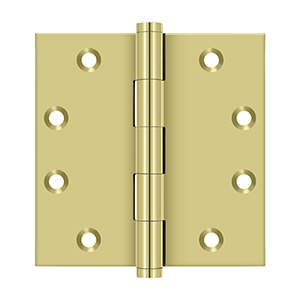 Deltana 4 1/2 x 4 1/2 Inch Solid Brass Square Corners Standard Hinge - Pair