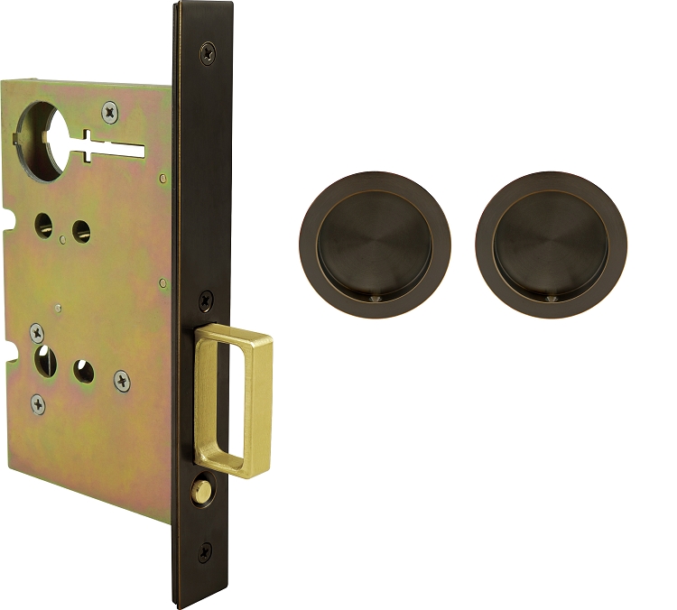 Inox PD8010 Mortise Pocket Door Passage w/ Lockcase, FH22 Round Flush Pull