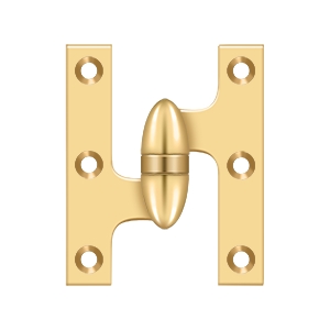 Deltana 3 Inch x 2 1/2 Inch Left Hand, Olive Knuckle Hinge, PVD Polished Brass