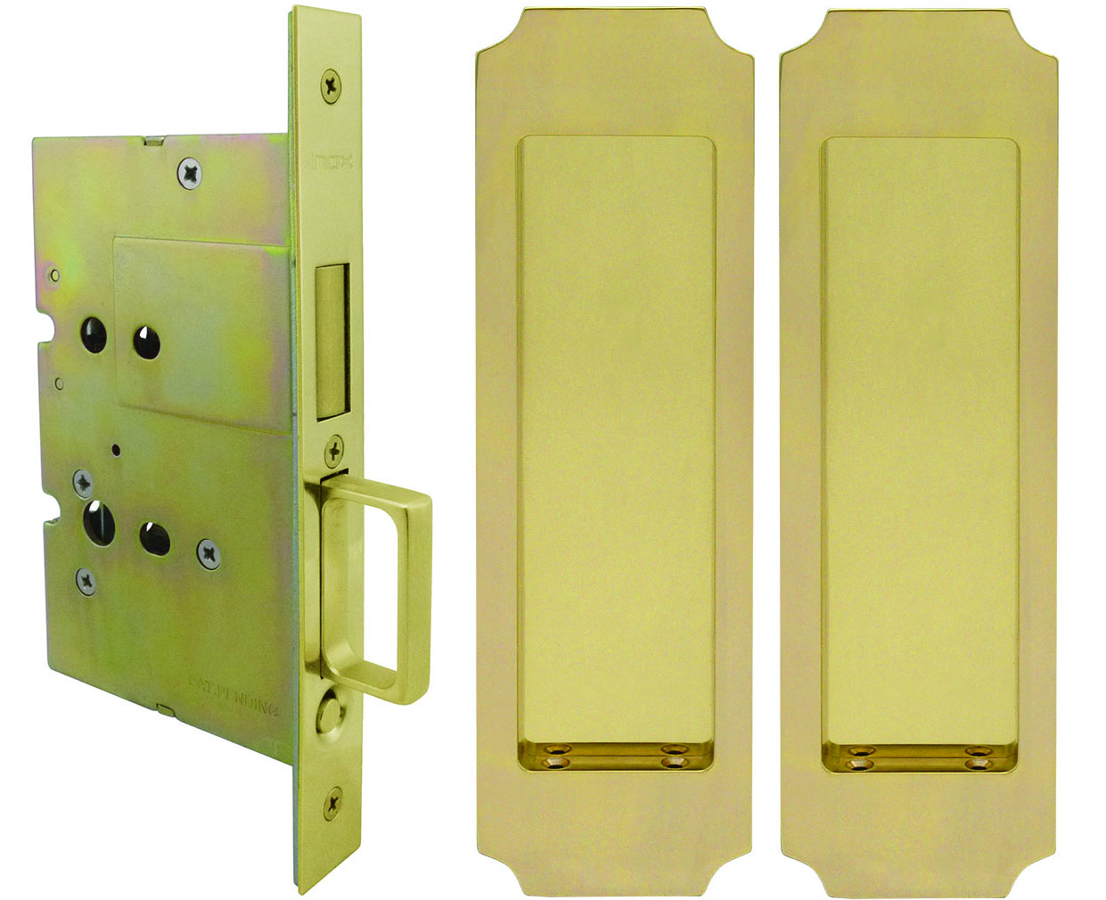 Inox PD8115 Mortise Pocket Door Passage w/ Lockcase as Dust Proof Strike, FH32 Crown Flush Pull