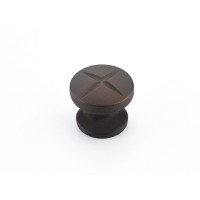 Schaub Northport 1 3/8 inch Diameter Round Knob With X Engrave in Ancient Bronze