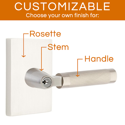 Emtek Select - Customizable Knurled L-Square Keyed Entrance Lever with Modern Rectangular Rosette