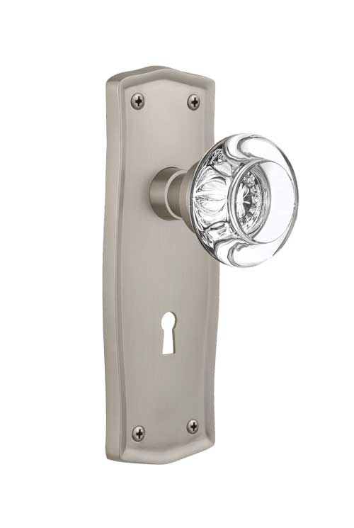 Nostalgic Warehouse Prairie Plate with Round Clear Crystal Knob - Mortise Lock
