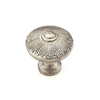 Schaub Sunburst 1 1/2 inch Round Knob with Backplate in Antique Silver