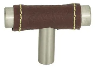 Atlas Homewares Zanzibar Brown Leather Knob 1 7/8 Inch Brushed Nickel