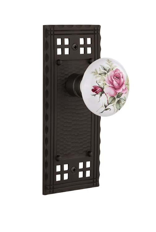 Nostalgic Warehouse Craftsman Plate with White Rose Porcelain Knob