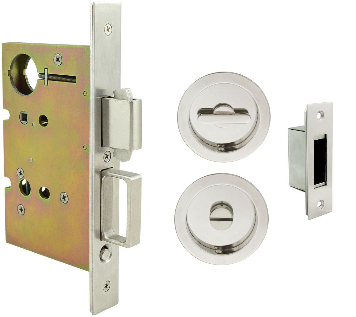 Inox PD8440 Mortise Pocket Door Privacy Lockset, FH22 Round Flush Pull