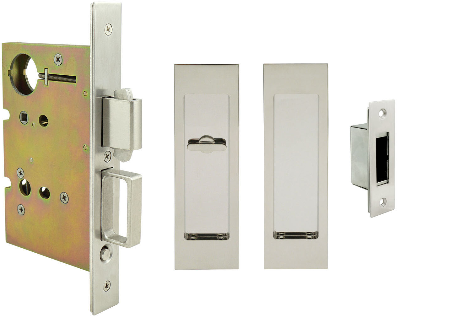 Inox PD8460 Mortise Pocket Door Patio Lockset, FH27 Linear Flush Pull