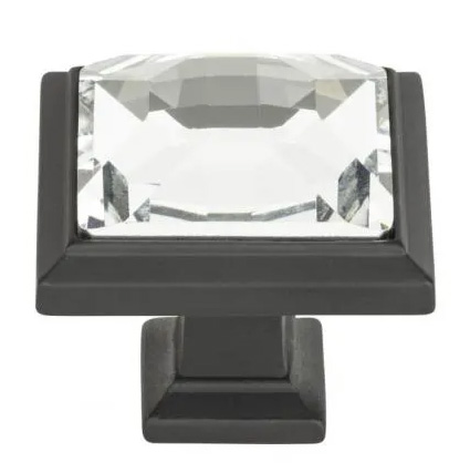 Atlas Homewares Legacy Crystal Square Knob 1 5/16 Inch Matte Black