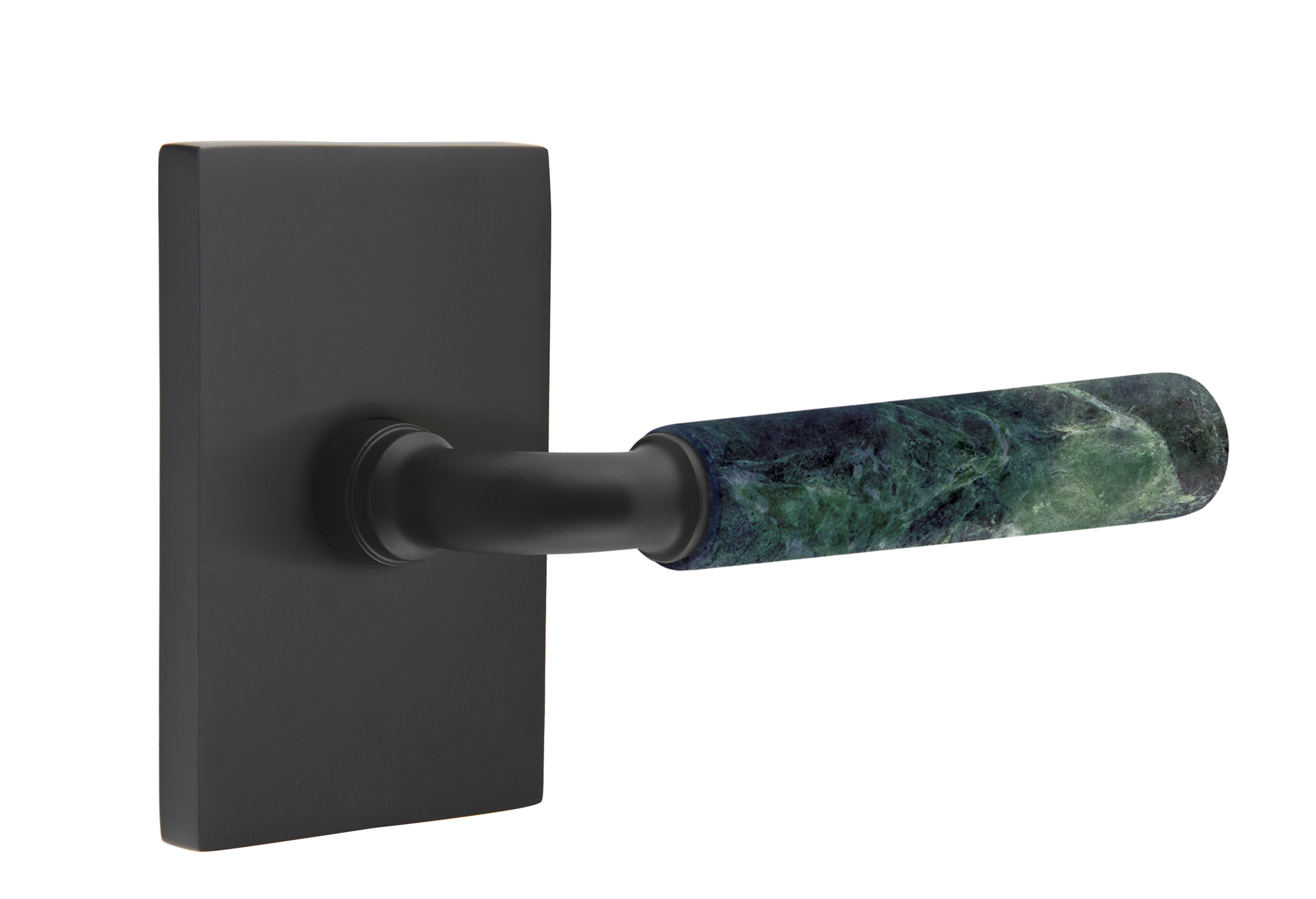 Emtek Green Marble R-Bar Style Door Lever with Modern Rectangular Rosette