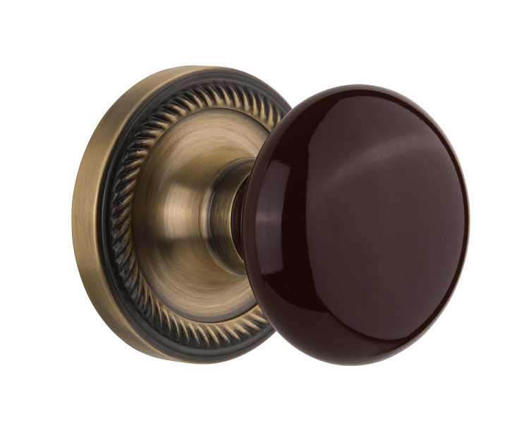 Nostalgic Warehouse Rope Rosette with Brown Porcelain Knob - Mortise Lock