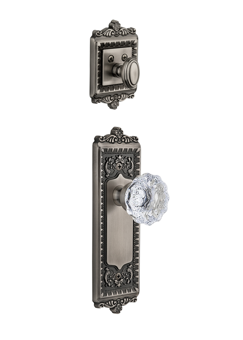 Grandeur Windsor Handleset with Fontainebleau Knob - (Interior Half Only, with Deadbolt)