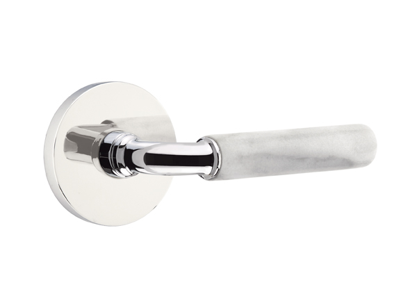Emtek White Marble R-Bar Style Door Lever with Disk Rosette